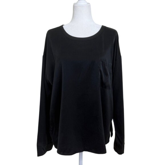 Lunya Black Long Sleeve Silk PJ Top Washable Relaxed Fit Pajama Size L NEW - Picture 1 of 7